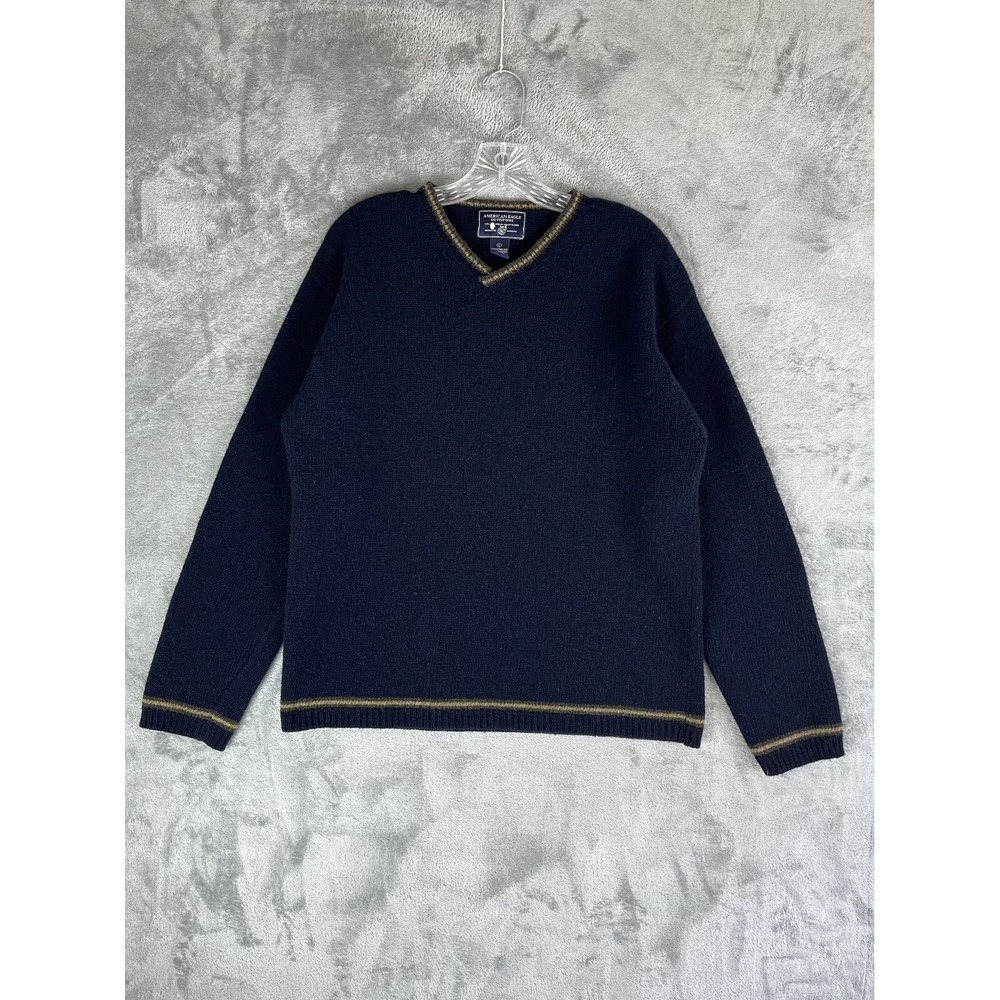 Vintage 90s Y2K‎ American Eagle Sweater Mens Large Navy Blue Lambs Wool Preppy